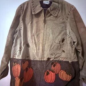 Quacker Factory: Pumpkin Embroidered Suede Jacket